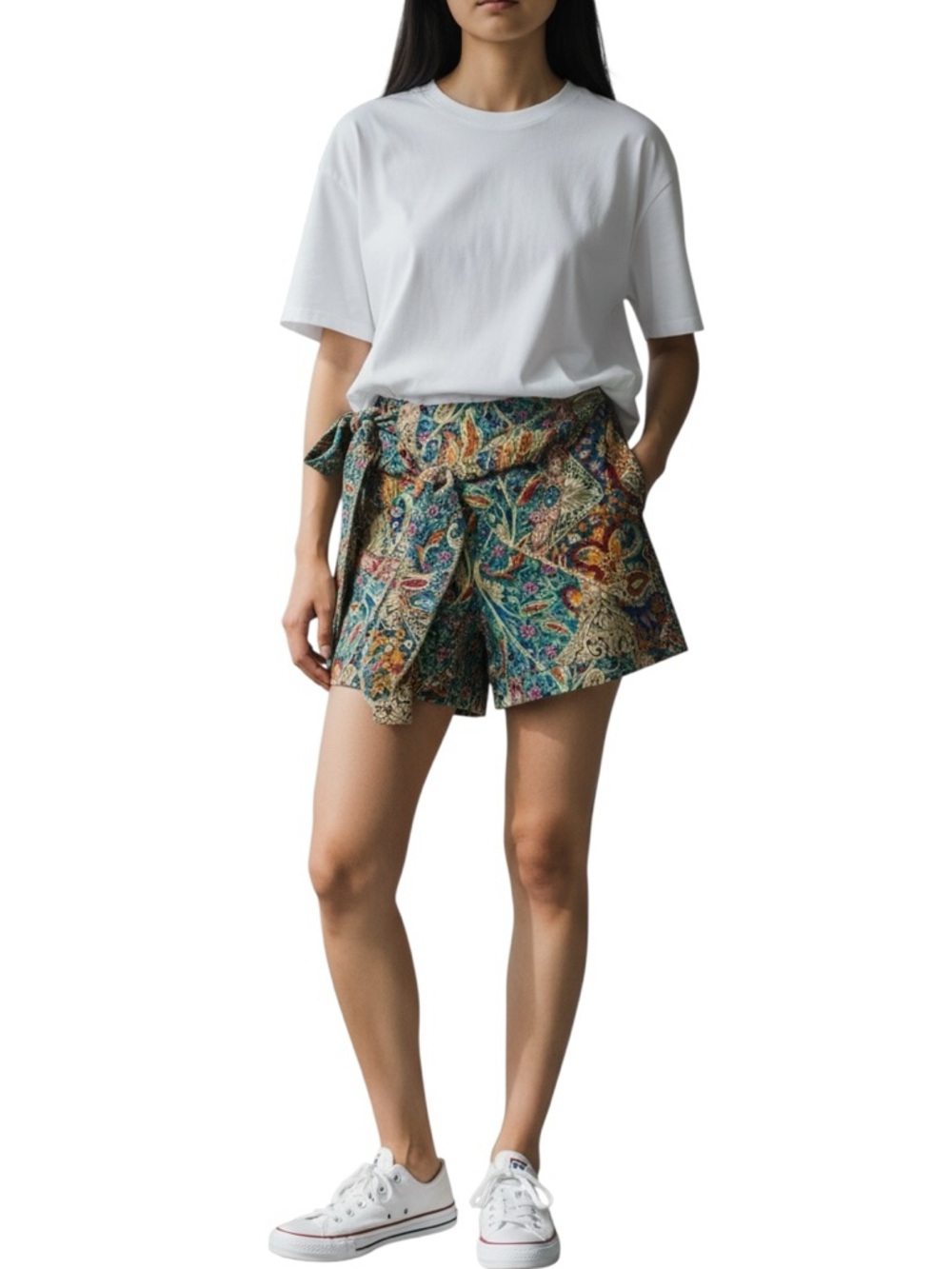 Vintage Boho Silk Print Sarong Skort – Size S